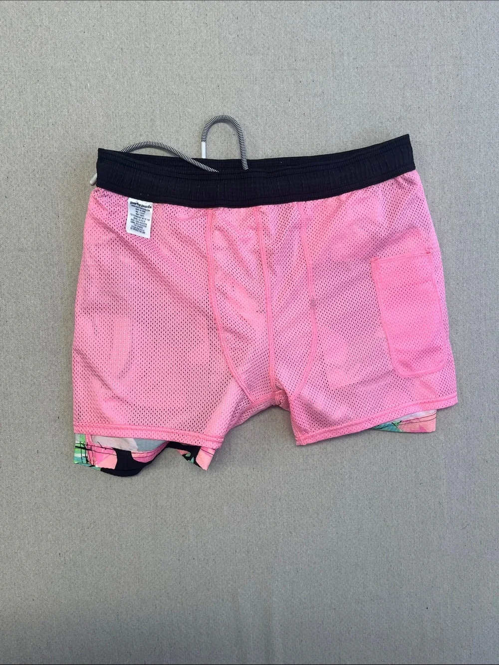 Party Pants Tropical Floral Swim Trunks Black Pink Medium Shorts